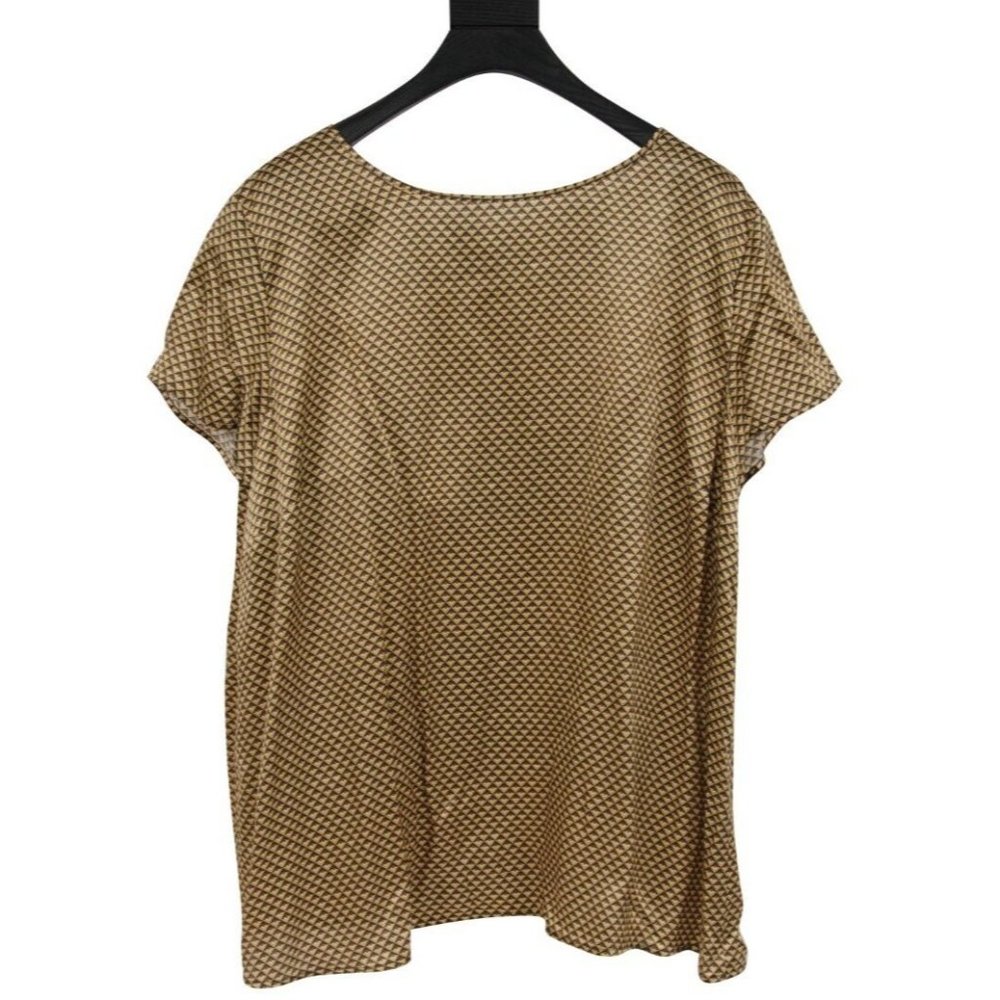 Armani Collezioni Womens Tunic Top US16 IT52 XL Gold Brown Geometric Silk Blouse